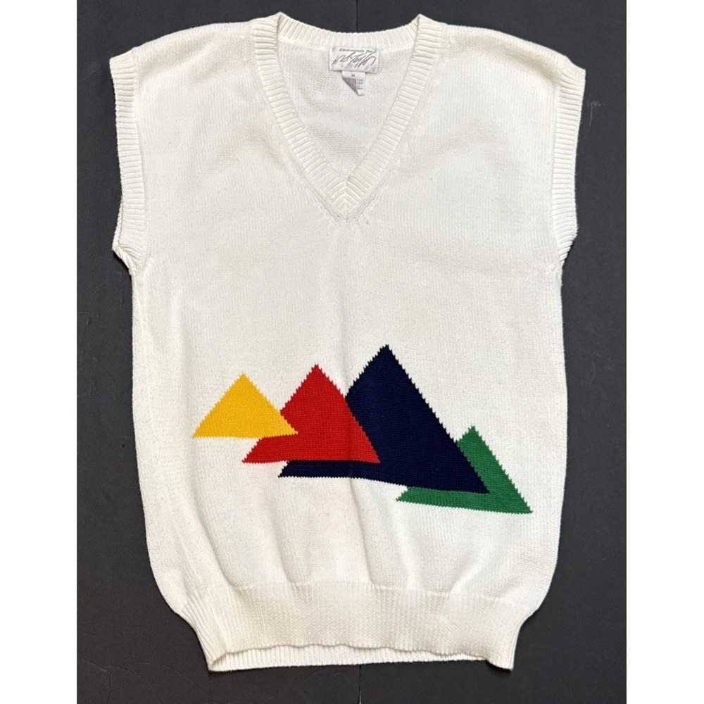 Vtg 90s Lord &‎ Taylor Sweater Vest Women's Medium Geometric Color Block Preppy